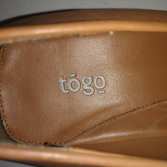 Togo Ladies Size 9M Square Toe Tan Leather Upper Block Heel Shoes - Picture 3 of 8
